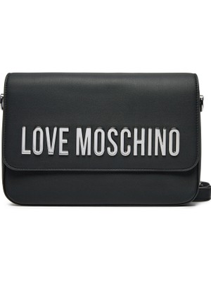 Love Moschino Kadın Deri Üzeri Logo Desenli Fermuar Kapamalı Iç Bölmeli Siyah1 Omuz Çantası JC4023PP1MKD0-00B