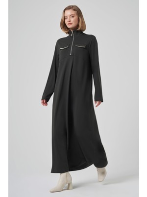 Nuss Fermuar ve Boncuk Işleme Detay Elbise 2013 Haki