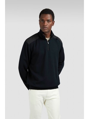 Paul & Shark Erkek Regular Fit %100 Yün Uzun Kollu Yarım Fermuarlı Triko Siyah Triko 15311131-011