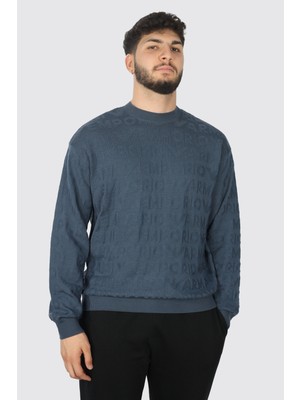 Emporio Armani Erkek Bisiklet Yakalı ve Uzun Kollu %100 Yün Mavi Kazak 6D1MXK 1MJNZ-09T6