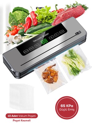Saravita Gıda Vakum Makinesi– Poşet Kesmeli Yiyecek Mühürleme Cihazı Ev ve Restoran + 10 Poşet Hediyeli