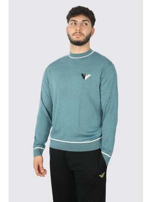 Emporio Armani Erkek Pamuklu Dokuma Kumaş Marka Logolu Mavi Kazak 6D1MXH 1MJLZ-F705