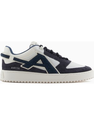 Emporio Armani Erkek Şerit Iki Renk Detaylı Düz Taban Beyaz-Lacivert Sneaker X4X636 XR330-U573