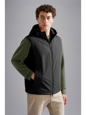 Paul & Shark Erkek Kolsuz Kapüşonlu Baskılı Rahat Kesim Siyah Yelek 14312016-011