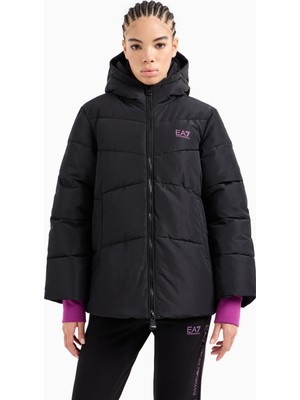 EA7 Kadın Kapitoneli Regular Fit Kapüşonlu Şişme Siyah Ceket 6DTB18 TN8AZ-1200