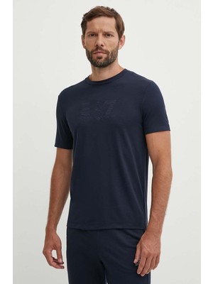 EA7 Erkek Marka Logo Detaylı Baskılı Regular Fit Kısa Kollu Lacivert T-Shirt 6DPT71 PJUJZ-1562