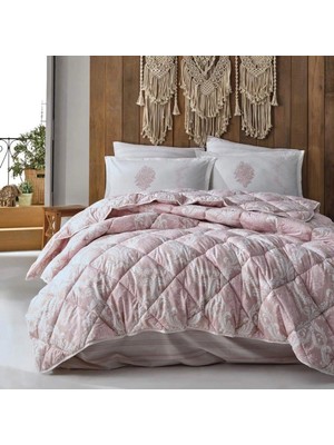 Clasy Fiorita V1 Çift Kişilik Yorgan Seti %100 Pamuk Pembe Çiçek Desenli 195 x 215 cm