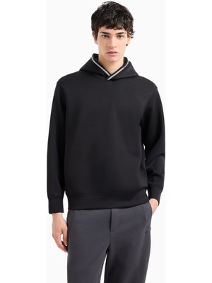 Emporio Armani Erkek Logolu Pamuklu Kapüşonlu Uzun Kollu Siyah Sweatshirt 6D1M99 1JRRZ-0999