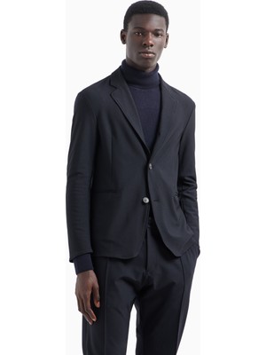Emporio Armani Erkek Slim Fit Çentikli Düğme Kapamalı Cep Detaylı Lacivert Ceket EM000142 TE11109-UB109