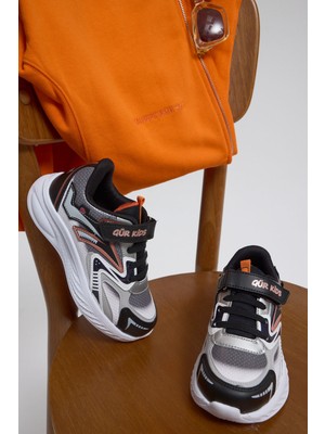 Tonny Black Çocuk Unisex Siyah Oranj Eva Faylon Taban Cırtlı Lastik Bağcıklı Spor Ayakkabı