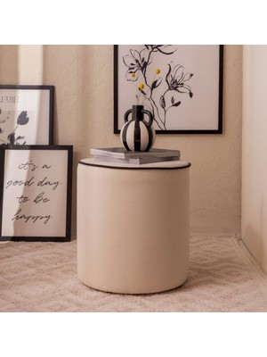 Just Home French Cottage Puf - Bej / Siyah - 39X39X41 cm