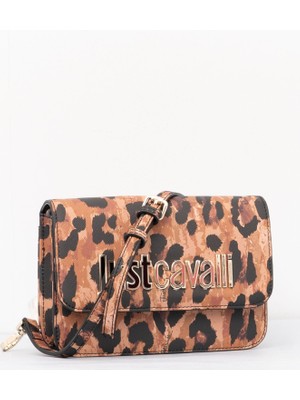 Just Cavalli Kadın Marka Logolu Metal Tokalı Leopar Desenli Leopar Omuz Çantası 77RA4BBAZS766-633