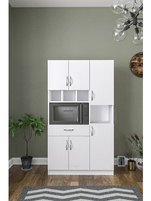 Aeka AE-3080 Anka Beyaz Çok Amaçlı Mutfak Dolabı & Banyo Dolabı 6 Kapaklı 1 Çekmeceli Raflı