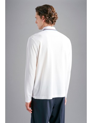 Paul & Shark Erkek Polo Yaka Uzun Kollu Günlük Kullanım Beyaz Polo Yaka T-Shirt 14311720-108