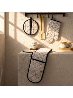 Myhome Evora Uzun Fırın Eldiveni - Ekru / Siyah - 16X85 cm