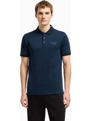 EA7 Erkek Polo Yaka Kol Uçları Farklı Renkli Pamuklu Kısa Kollu Mavi Polo Yaka T-Shirt 7M000090 AF13862-UB102