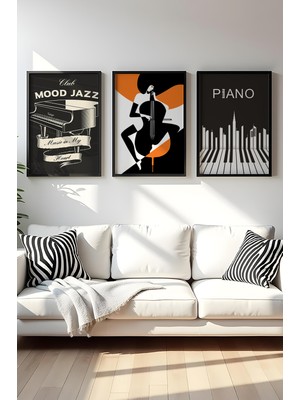 Huhuli Ahşap Siyah Çerçeveli 3'lü "ritmin Izleri" Tablo Seti HUHU567