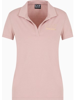 Kadın Gold Işlemeli Ea7 Logolu Polo Yaka Kısa Kollu Pembe Polo Yaka T-Shirt 7W000266 AF12500-U4079