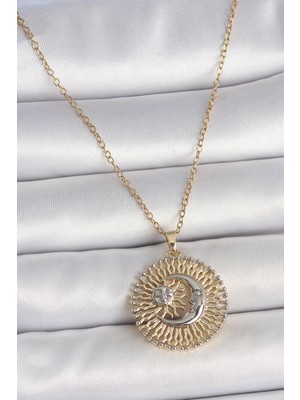 Clariss 316L Çelik Gold Renk Mix Renk Ay Güneş Model Kadın Kolye