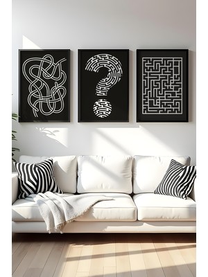 Huhuli Ahşap Siyah Çerçeveli 3'lü "düşünce Labirenti" Tablo Seti HUHU570