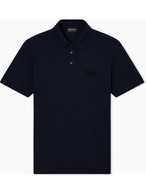 Emporio Armani Erkek Kartal Logolu Normal Kalıp Pike Pamuklu Kısa Kollu Lacivert Polo Yaka T-Shirt EM003524 AF12955-UB118