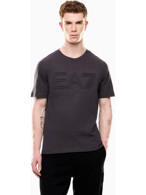 Erkek %100 Pamuklu Göğüste Büyük Ea7 Logolu Yuvarlak Yaka Kısa Kollu Gri T-Shirt 7M000149 AF14772-U8115