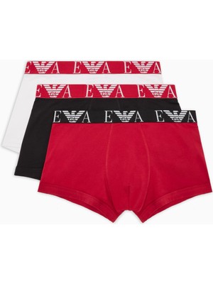 Emporio Armani Erkek Pamuklu Beli Logolu Lastikli 3'lü Beyaz Boxer 3'lü EM000259 AF10778-M0035