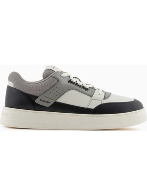Emporio Armani Erkek Düz Taban Kırmızı Işaret ve Kalp Desenli Siyah-Beyaz Sneaker X4X688 XR333-U566