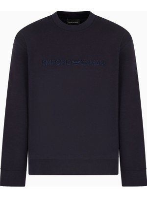 Emporio Armani Erkek Dokuma Kumaş Regular Fit Yuvarlak Yaka Uzun Kollu Lacivert Sweatshirt EM001126 AF10013-UB118