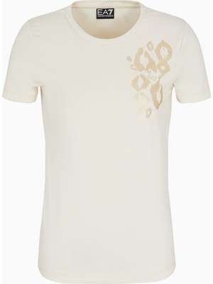 EA7 Kadın Normal Kesim Pamuklu Motif Işlemeli Kısa Kollu Bej T-Shirt 7W000133 AF10373-U1112
