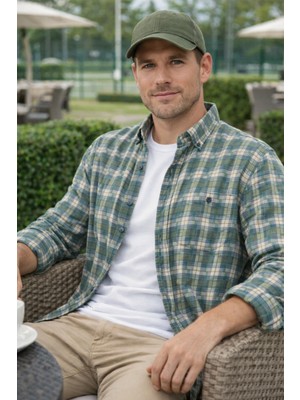 Varetta Erkek Yeşil Kışlık Gömlek Kareli Yünlü Cepli Geniş Kesim