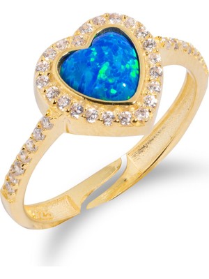 Spossy Silver Jewelry Opal Taşlı Kalp Yüzük