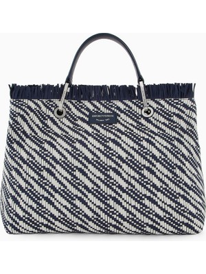 Emporio Armani Kadın Dokuma Dekoratif Püsküllü Çıkarılabilir Omuz Askılı Lacivert Omuz Çantası EW000360 AF12759-FB251