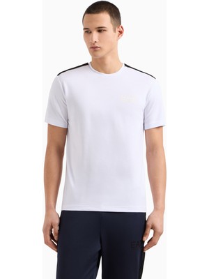 EA7 Erkek Kısa Kollu Dar Kesim Kısa Kollu Gold Logo Detaylı Beyaz T-Shirt 7M000299 AF13739-U0002
