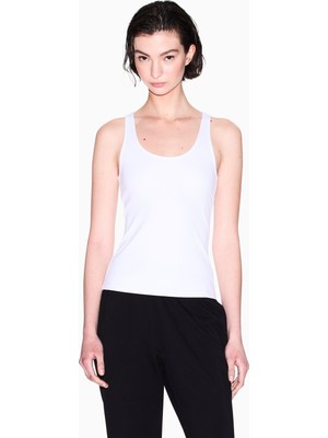 Armani Exchange Kadın Dokuma Kumaş Normal Kalıp Askılı Ax Logo Işlemeli Beyaz T-Shirt XW000829 AF13729-U0002
