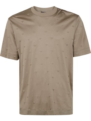 Emporio Armani Erkek Kartal Işlemeli Regular Fit Yuvarlak Yaka Kısa Kollu Kahverengi T-Shirt EM001400 AF10017-F6064