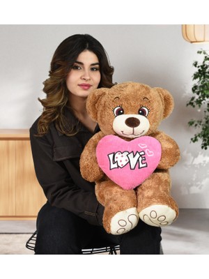 Özgüner Oyuncak Büyük Peluş Ayıcık, Love Yazılı Kalp Yastığıyla Sevgiliye Romantik Sürpriz