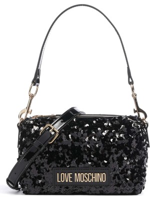 Love Moschino Kadın Pullu Deri Ayarlanabilir Askı Metal Logo Siyah Omuz Çantası JC4149PP0NKK1-00A