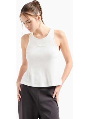 EA7 Kadın Normal Kesim Halter Yaka Dokuma Kumaş Ekru T-Shirt 7W000251 AF12956-U1079