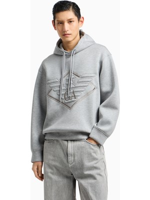 Emporio Armani Erkek Çift Bağcıklı Kapüşonlu Rahat %100 Pamuklu Jarse Kumaş Gri Sweatshirt EM002882 AF18339-M0195