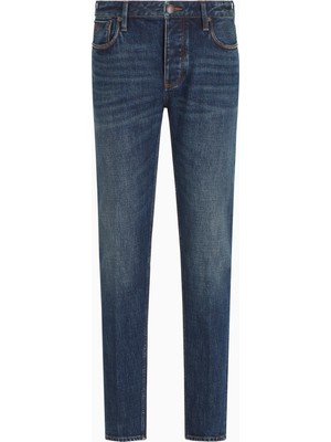 Emporio Armani Erkek Denim Kumaş Slim Fit Düşük Bel Pamuk Kumaş Mavi Jeans EM000668 AF13442-MB001