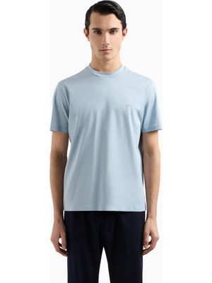 Emporio Armani Erkek %100 Pamuklu Regular Fit Yuvarlak Yakalı Kısa Kollu Mavi T-Shirt EM000983 AF13669-U9275
