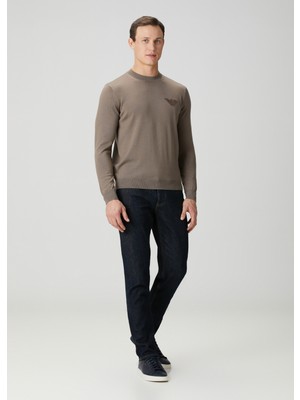 Emporio Armani Erkek Marka Logo Detaylı Bisiklet Yaka Regular Fit Bej Kazak EM002419 AF14158-U6189