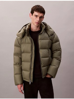 Calvin Klein Erkek Ördek Tüyü Dolgulu Yalıtımlı Çıkarılabilir Kapüşonlu Uzun Kollu Haki Mont LV04RD508G-LDY