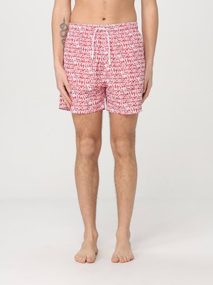 Emporio Armani Erkek Lastikli Bağlamalı Bel Kısa Boy Marka Yazı Desen Kırmızı Beyaz Mayo EM000583 AF12343-F5006