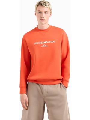 Emporio Armani Erkek Yuvarlak Yaka Regular Fit Dokuma Kumaş Baskılı Uzun Kollu Kırmızı Sweatshirt EM001052 AF10013-M5030