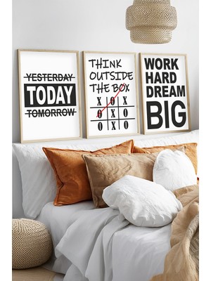 Huhuli Ahşap Çerçeveli Motivasyon Yazılı 3'lü Tablo Seti HUHU565