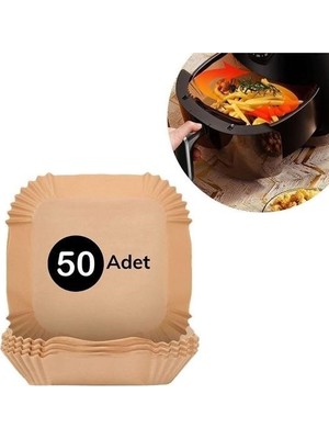 Roichil 50 Adet Air Fryer Pişirme Kağıdı Tek Kullanımlık Hava Fritöz Yağ Geçirmez Yapışmaz Kare Tabak Model