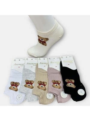 Anemon Socks Pamuklu Ayıcık Desenli Taşlı Bayan Çorap 12 Çift