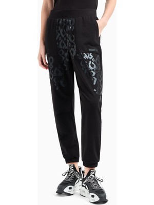 EA7 Kadın Regular Fit Beli ve Paçası Lastikli Grafik Baskılı Pamuklu Siyah Eşofman Altı 7W000480 AF13135-UC001